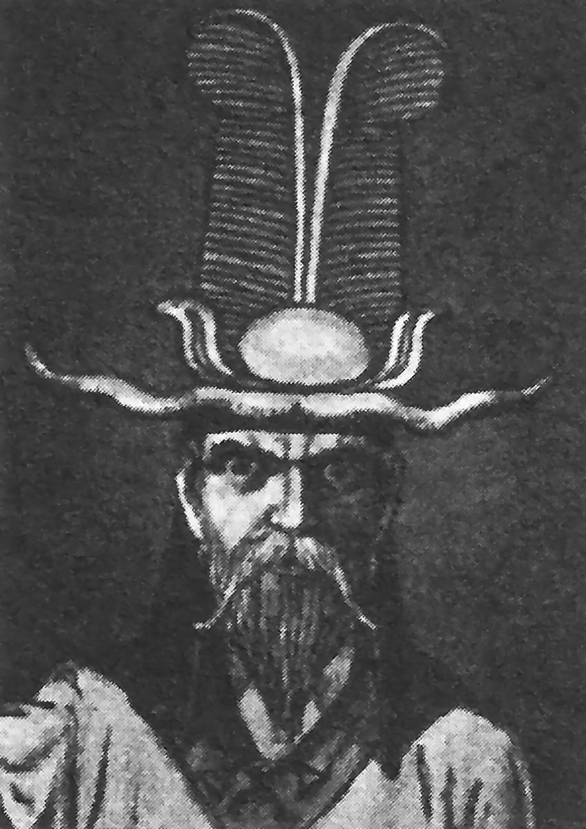 Um retrato de George Cecil Jones usando um chapéu egípcio